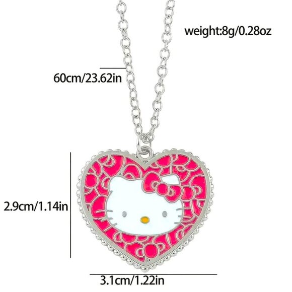 Sanrio Hello Kitty Heart Enamel Necklace Pendant Silver Tone Goth Emo Scene - Picture 3 of 3